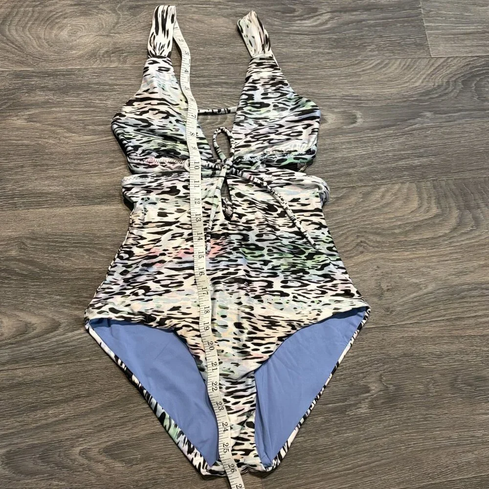 BECCA One Piece Swim Small Animal Instincts Cut Out Bathing Suit Leopard Print